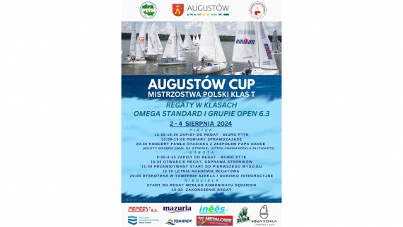 Plakat Mistrzostw Polski Jachtów Kabinowych Augustów Cup 2024, źródło: materiały organizatora