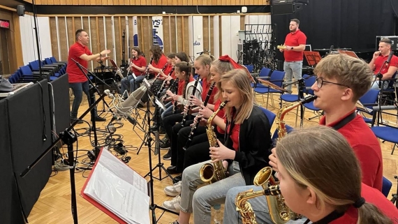 Młodzieżowa Orkiestra Dęta z Jasionówki w Studiu Rembrandt Polskiego Radia Białystok, 8.02.2025, fot. Agnieszka Tyszkiewicz