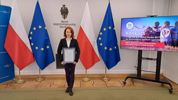 Joanna Sikora odebrała nagrodę marszałka Senatu dla dziennikarzy polskich i polonijnych, 19.02.2025, źródło: archiwum prywatne