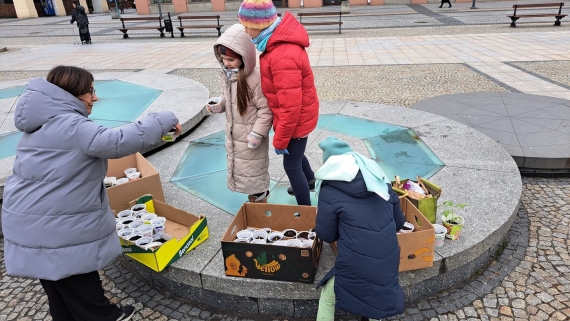 Uczniowie w centrum Białegostoku rozdawali sadzonki roślin, 14.03.2025, fot. Grzegorz Pilat